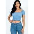 thumbnail image 1 of Casual Ruched Puff Sleeve Ribbed Knit Solid Top, 1 of 2