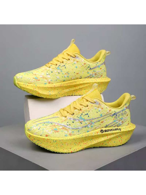 Casual Running Shoe, Breathable Fabric Lightweight Cushioning Non-Slip Outsole, for Gym Training Casual Running All Body Types, Yellow and Green Gradient Color Scheme
