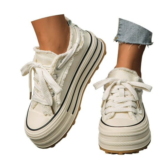 Casual Sandals for Women Comfortable Summer Strolls Women's Shoes With Thick Sole For Everyday Wear Stylish Low Top Sneakers Lace Up Design Fashion Footwear All Seasons Jeans