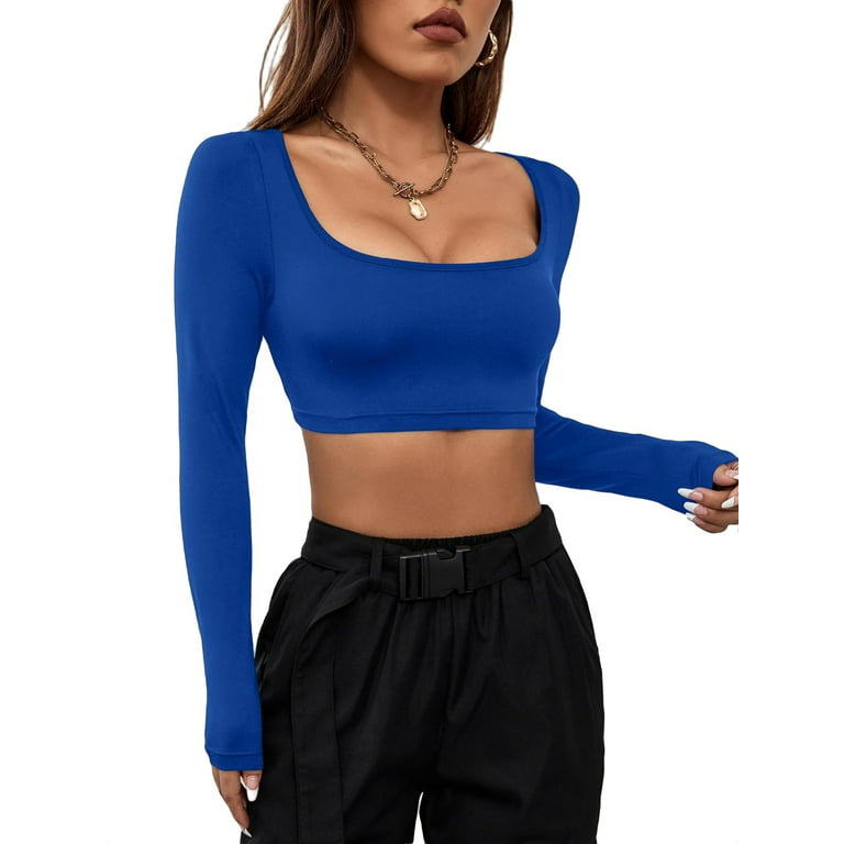 Casual Scoop Neck Long Sleeve Royal Blue Womens Tops (Women's)