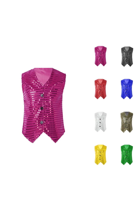 Casual Sequin Glitter Sleeveless Vest Top, Costume Party Carnival Gown for Toddler Girls Boys