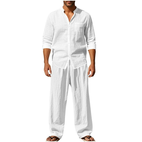 Casual Sets Men 2 Piece Outfits Button Up Shirt and Pants Summer Workout Holiday Vocation Suits for Men