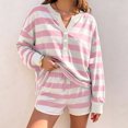 thumbnail image 1 of Casual Sets Striped for Womens 2 Piece Long Sleeve Henley V Neck Top and Shorts Fashion Lounge Set Outfits Pink M, 1 of 5