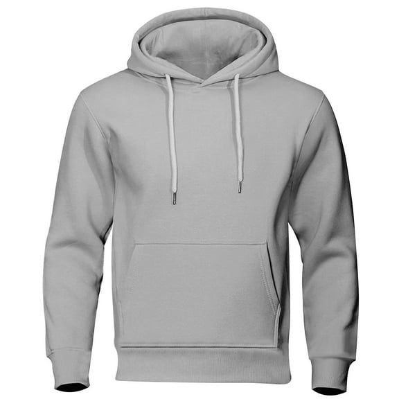 Casual Sherpa Hoodies for Men Fleece Thick Drawstring Pullover Sweatshirt Long Sleeve Solid Heavyweight Hoodie Gray L