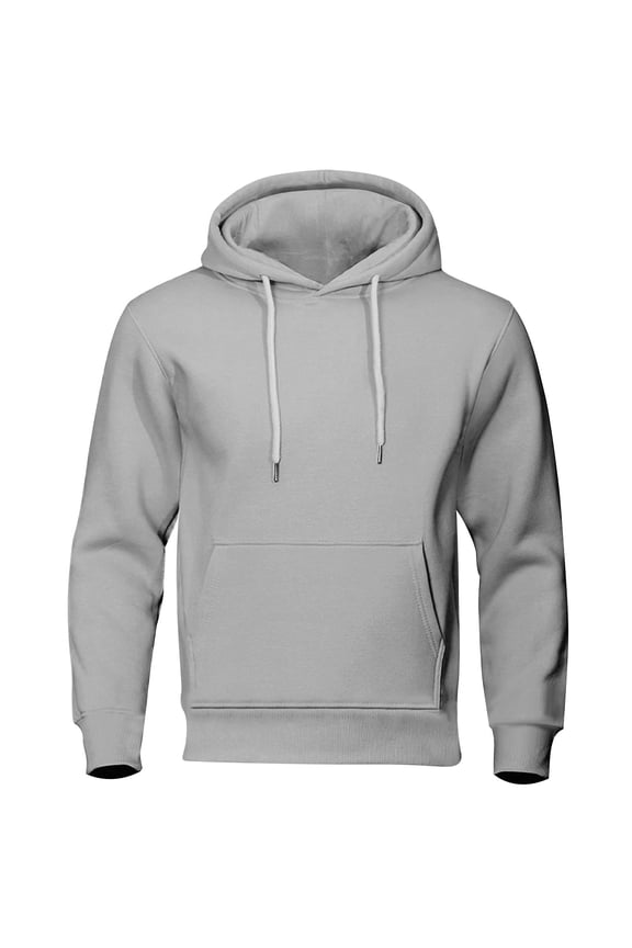 Casual Sherpa Hoodies for Men Fleece Thick Drawstring Pullover Sweatshirt Long Sleeve Solid Heavyweight Hoodie Gray L