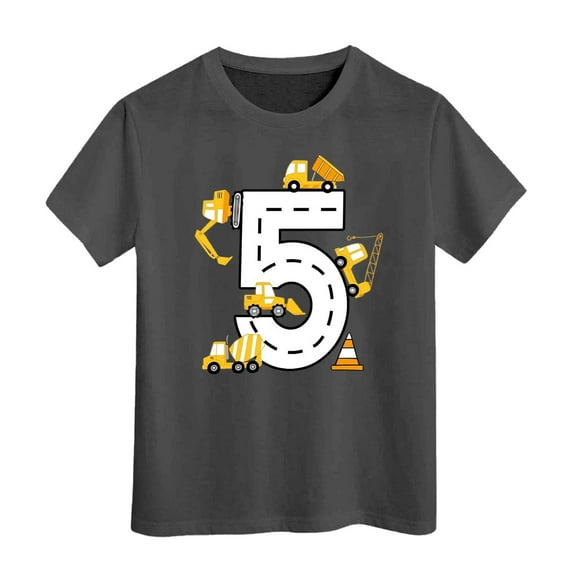 Casual Shirts for Boys Short Sleeve Top Trendy Cartoon Car Truck Excavator Shirt Graduation Gifts for Son Tops Toddler Baby Boy Clothes 8-9 Years Grey