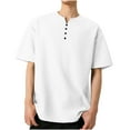 thumbnail image 1 of Casual Shirts For Men Qiggri Men's Solid Color Casual Button Short Sleeved Round Neck Shirts Workout Shirts, 1 of 7