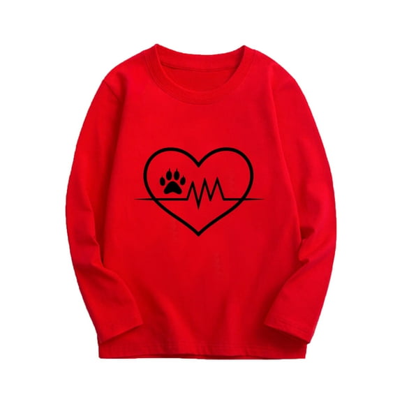 Casual Shirts for Kids Girl Boy Fall Winter Long Sleeve Boat Neck Spandex Heart Rhythm Ink Painting Love Print Warm Tops Blouses Shirts Kid 2026 Clothing Y2K 12-13 Years