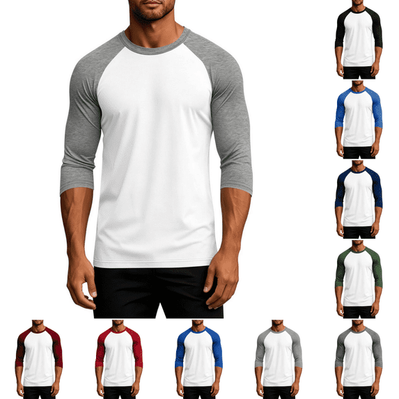 Casual Shirts Men Core Blend 3/4-Raglan Sleeves Jersy Baseball Tee Shirt fashion comfort Loose top Light Gray M