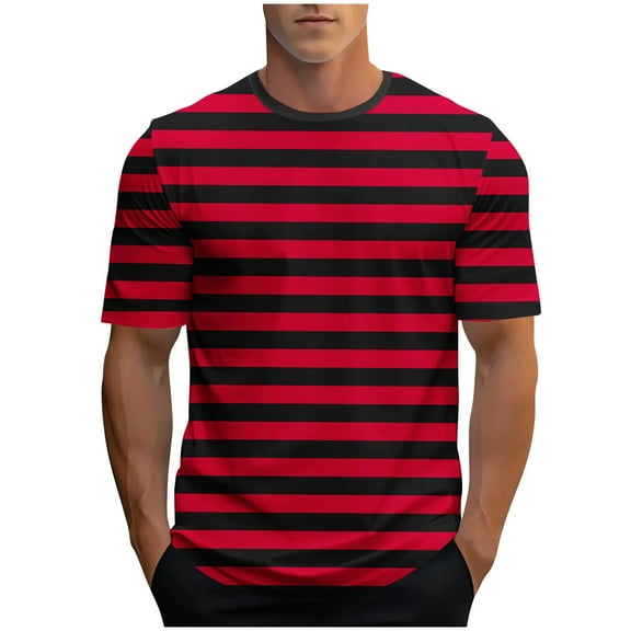 Casual Shirts Mens Short Sleeve Striped Black White Cotton Summer Holiday Travel Basic Pullover Crew Shirt