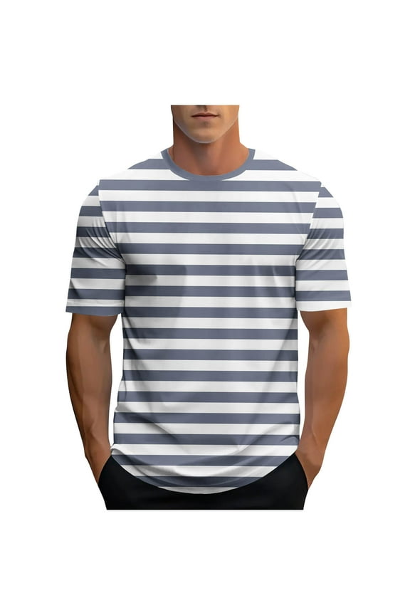 Casual Shirts Mens Short Sleeve Striped Black White Cotton Summer Holiday Travel Basic Pullover Crew Shirt