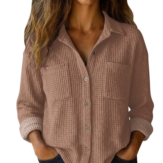 Casual Shirts for Women Long Sleeve Button Down Blouses Fall 2026 Solid Color Trendy Tops Womens Button Down Shirts Long Sleeve Cotton Gauze Tops Casual Collared Blouses Loose Fit