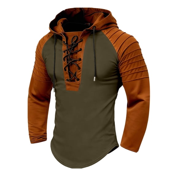 Casual Shirts for Men /Fall Hooded Sweatshirt with Color Drawstring Shirt Long Sleeve Athletic Streetwear for S