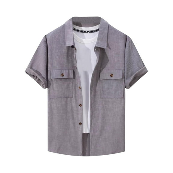 Casual Shirts for Men Short Sleeve Button Up Collared T-Shirts with Pockets Mens Solid Color Comfort Going-Out Work Tees Tops Summer