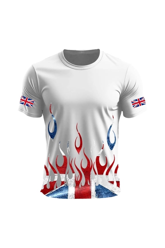 Casual Shirts for Mens British Patriotic Jack Print Short Sleeve Blend Mens Knit Tops,White,2XL