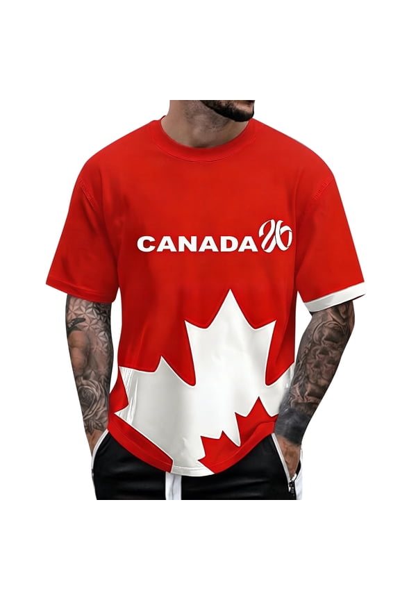Casual Shirts for Mens Distinctive Maple Leaf Print Plus Size Mens Clothing,Red,L