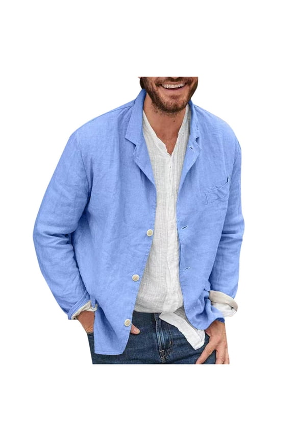 Casual Shirts for Mens Fashion Solid Color Loose Lapel Long Sleeved Leisure Button Summer Clothes for Men,Blue,S