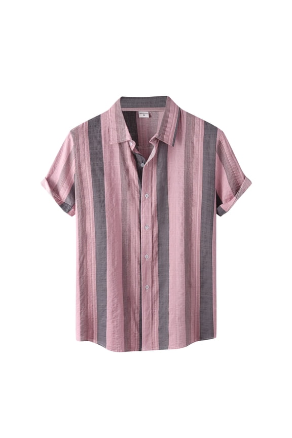 Casual Shirts for Mens Sleeve Stripe Turn-Down Short Splice Button Mens Activities Shirt,Pink,L