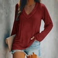 thumbnail image 1 of Casual Shirts for Women Comfy V Neck Long Sleeve Tee Shirts T-Shirts Tshirts Blouses Comfy Relaxed Fit Blouses Tops Wine XL, 1 of 4