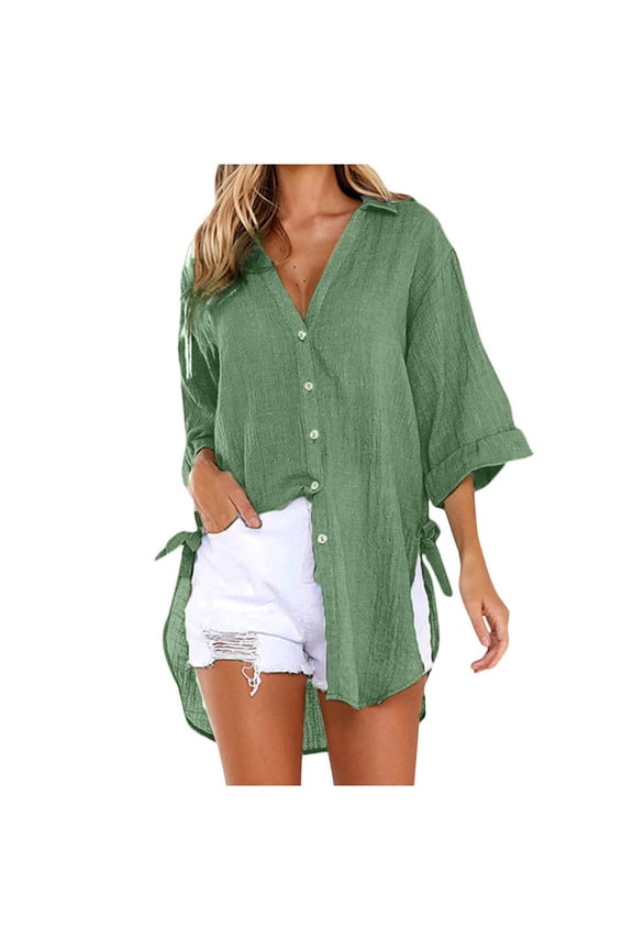 Casual Shirts for Women Trendy Clothes for WomenLoose Button Long Shirt Dress Cotton Ladies Casual Tops T-Shirt Blouse