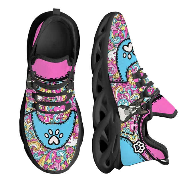 Casual Shoes For Women French Bulldog Dog Paw Pink Design Ladies Mesh Sneakers Shockproof Light Platform Shoes