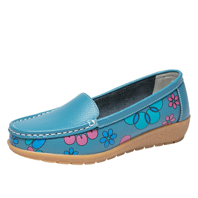 Casual Shoes for Women Ladies Casual Shoes Wedge Heel Flowers Print Comfort Solid Color Single Shoes Loafers Casual Shoes Women Casual Shoes Pu Light