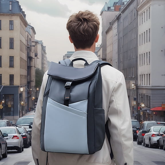 Casual Short Distance Travel Backpack Men,Gray And Blue Contrast Color