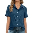thumbnail image 1 of Casual Short Sleeve Button Down Shirt Solid Color Lapel Collar Blouse With Stylish Design, 1 of 7