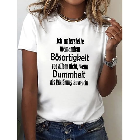 Casual Short-Sleeve Crew Neck T-Shirt with a Fun German Print, Perfect for Spring And Summer, Designed for Women