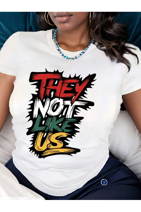 Casual Short Sleeve Letter Print Crew Neck T-Shirt - They Not Like us - Women's Clothing for Spring & Summer