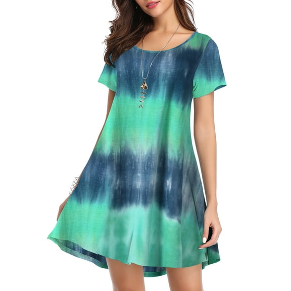 Casual Short Sleeve T Shirt Dresses for Women, CRAYNER Flowy Summer Dresses Loose Swing Sun Dress with Pockets, S