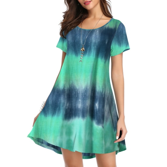 Casual Short Sleeve T Shirt Dresses for Women, CRAYNER Flowy Summer Dresses Loose Swing Sun Dress with Pockets, S