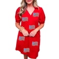 thumbnail image 1 of Casual Short Sleeve V Neck T-Shirt Dress with Puff Sleeves and Flag Design - [ZhiHiMeRi] | (US 4-6)S, 1 of 7