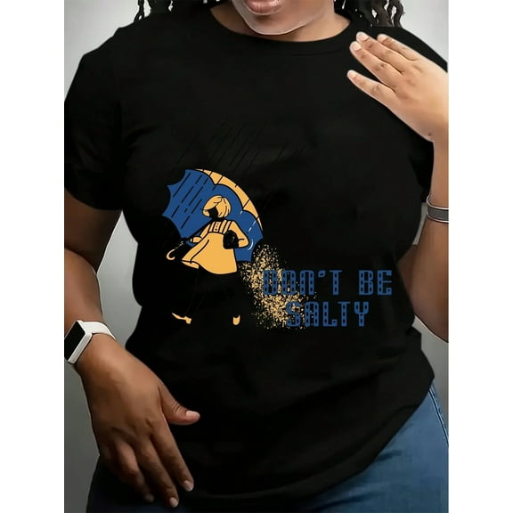 Casual Short-Sleeve Women's "Don't Be Salty" Printed T-Shirt, Fashionable Round Neck Tee For Everyday Wear