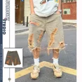 thumbnail image 1 of Casual Shorts Street Washed Distressed Raw Hem Ripped Denim Retro Men Clothing Summer Loose Straight Knee Length Solid Pants, 1 of 5