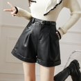 Casual Shorts Women 2023 New Autumn Winter Black Leather Shorts Ladies