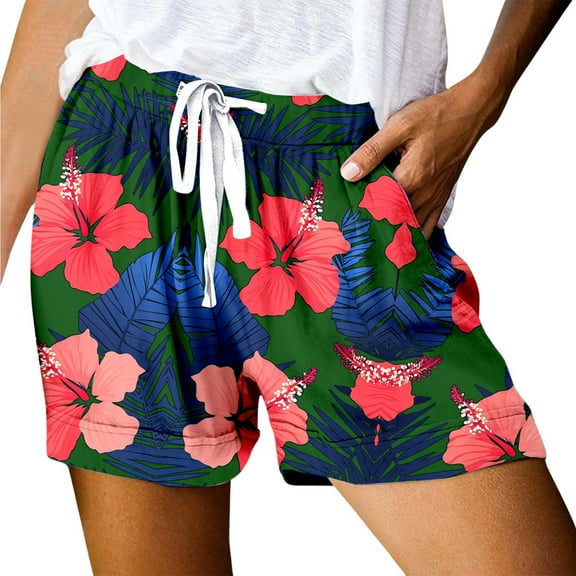 Casual Shorts for Women, Compression Shorts for Women,Stylish Women's High Waisted Casual Printed Sports Shorts with Pocket and Lace Up Design for Comfort and Versatility