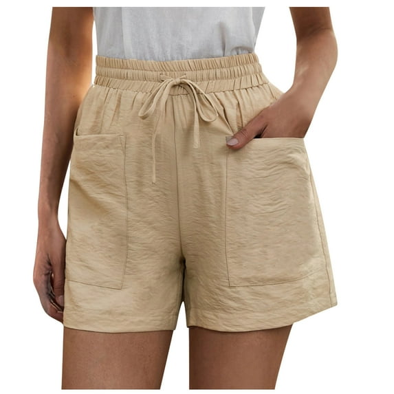 Casual Shorts for Women, Linen Shorts,Women's Casual Summer Shorts Comfortable Drawstring Elastic Waist with Pockets Ideal for Everyday Wear and Outdoor Activities