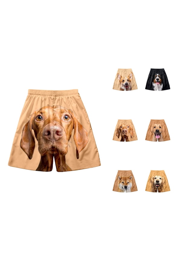 Casual Shorts for Men 2026 Summer Funny Novelty Cute Dog Printed Elastic Waist Lounge Beach Shorts