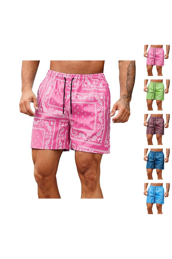 Casual Shorts for Men 2026 Summer Lightweight Elastic Waist Relaxed Fit Paisley Print Beach Shorts with Pockets