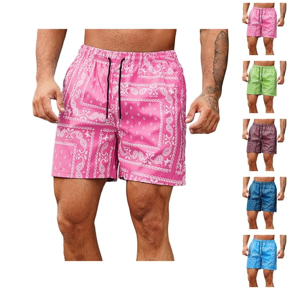 Casual Shorts for Men 2026 Summer Lightweight Elastic Waist Relaxed Fit Paisley Print Beach Shorts with Pockets
