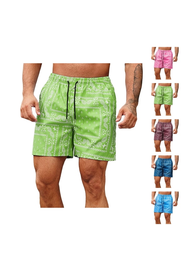 Casual Shorts for Men 2026 Summer Lightweight Elastic Waist Relaxed Fit Paisley Print Beach Shorts with Pockets