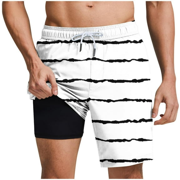 Casual Shorts for Men Comfy Elastic Waist Beach Shorts Fashion Print Shorts with Compression Liner