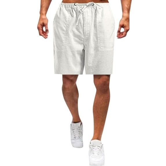 Casual Shorts for Men Loose High Waist Drawstring Elastic Waist Solid Gym Bottom Shorts with Pockets White