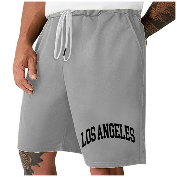 Casual Shorts for Men Resort Letter Print Elastic Waist Breathable Drawstring Style Beach Shorts Athletic Shorts Men Grey S