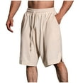 thumbnail image 1 of Casual Shorts for Men Summer Drawstring Elastic Waist Cotton Linen Shorts Lightweight Quick Dry Hiking Cargo Shorts Beach Shorts with Pockets, 1 of 5