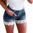 thumbnail image 1 of Casual Shorts for Women Denim Sexy Lace Trim Mid Rise Stretchy Jean Trendy Butt Lifting Mini Denim Summer Shorts, 1 of 3