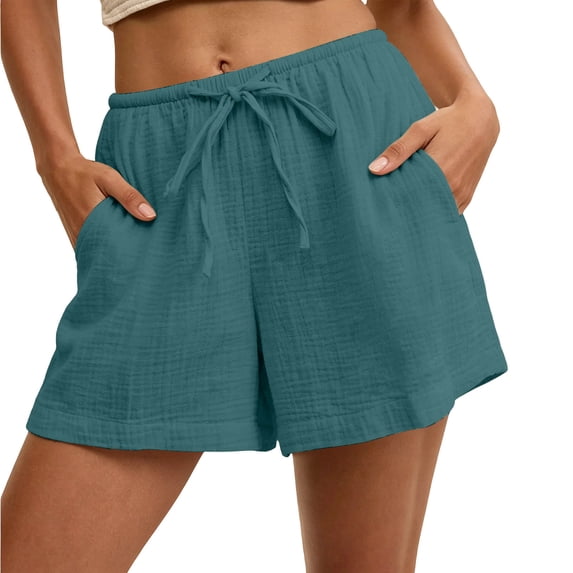 Casual Shorts for Women Drawstring Elastic Waist Cotton Linen Shorts with Side Pockets Lightweight Summer Boxer Beachwear Mint Green 3XL