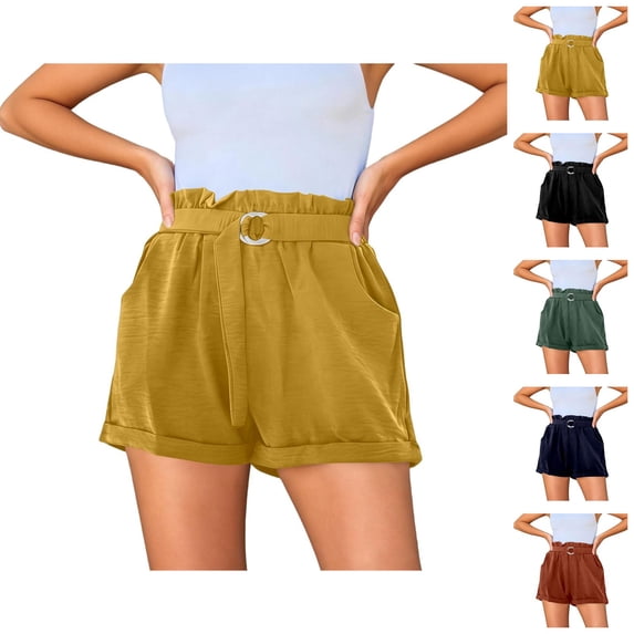Dress Shorts for Women Elastic High Waist Loose Fit Summer Dressy Casual Shorts with Pockets