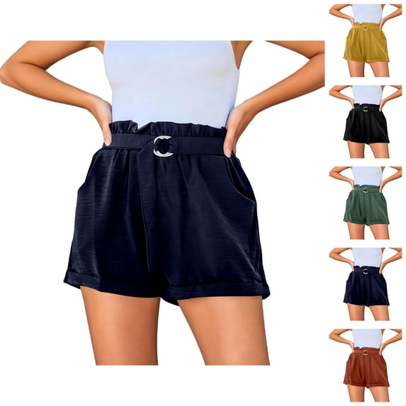 Dress Shorts for Women Elastic High Waist Loose Fit Summer Dressy Casual Shorts with Pockets